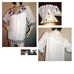 Perch Whte  Brown Trim Tunic Top Size XL